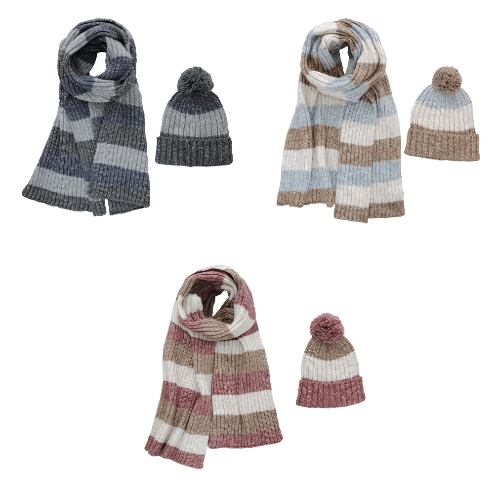 Winter Hat Set Lady Other Scarves Soft Striped Scarf